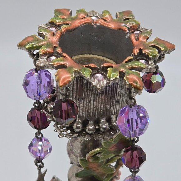 Vintage Kirks Folly Silver Enamel Jeweled Forget Me Not Votive Candle Holder Set - Picture 8 of 15